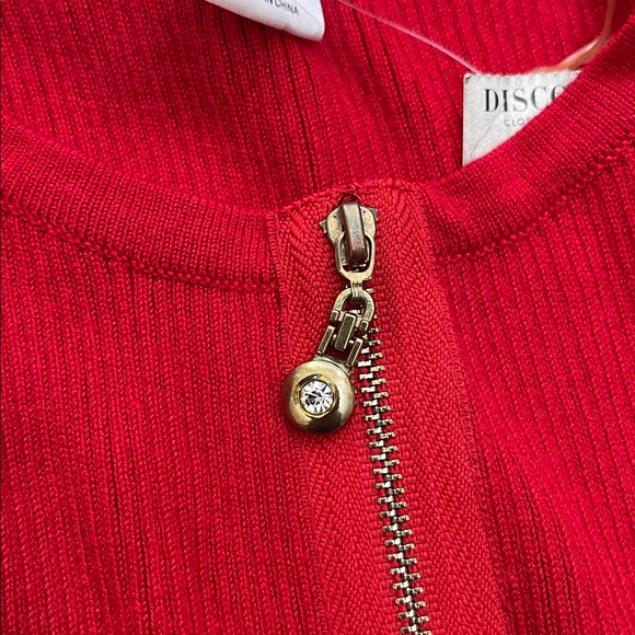 Red long sleeve ribbed knit exposed zipper Bodycon sweater dress - Picture 5 of 6